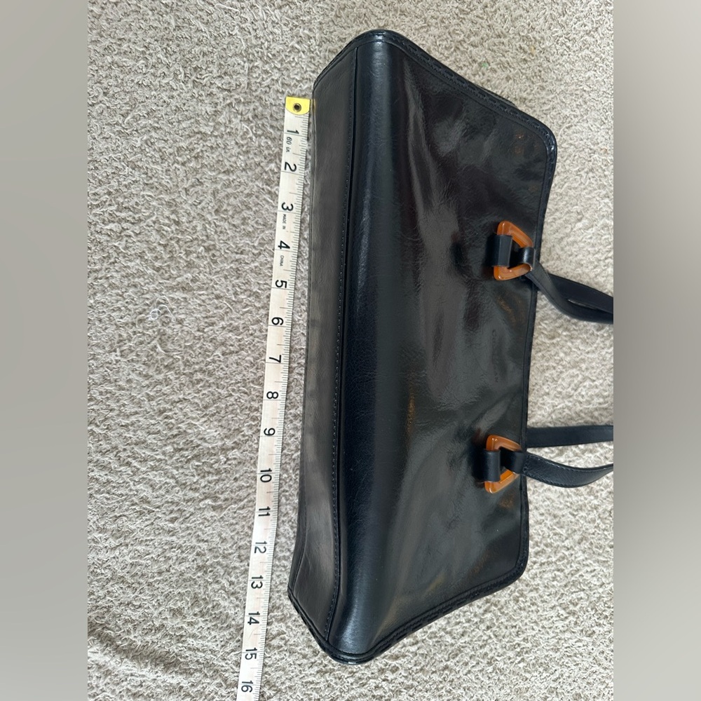 Cole Haan Vintage Black Leather Satchel with Amber Resin Hardware - Picture 7 of 15